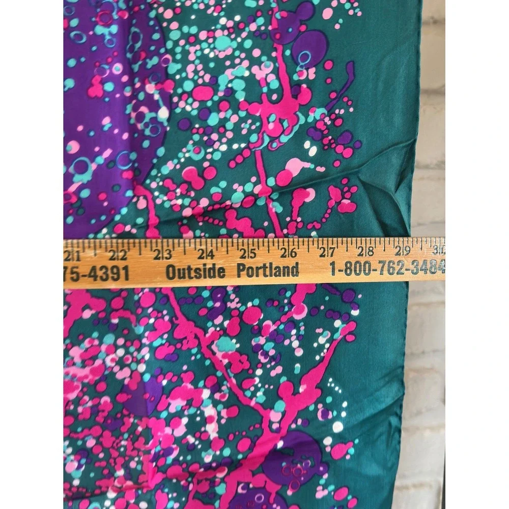 Marie‎ Charme Scarf Teal Green Pink Purple Abstract Splatter Silk Blend 30x30